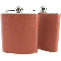 HIXA Heupfles - 2 Stuks - Flacon - Veldfles - RVS - Drinkfles - Platvink - 200ml - Leder - Bruin