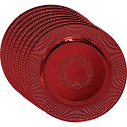 Set van 8x stuks kerstdiner onderborden rond rood glimmend 33 cm - Onderborden