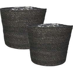 Set van 4x stuks plantenpot/bloempot van jute/zeegras diameter 18 cm en hoogte 16 cm grijs - Plantenpotten