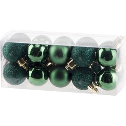 20x stuks kleine kunststof kerstballen donkergroen 3 cm mat/glans/glitter - Kerstbal