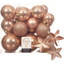 Pakket 32x stuks kunststof kerstballen en sterren ornamenten toffee bruin - Kerstbal