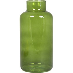 Bela Arte Bloemenvaas Milan - transparant groen glas - D15 x H30 cm - melkbus vaas met smalle hals - Vazen