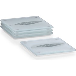 4x Glazen onderzetters voor glazen/bekers met bladeren print 10 x 10 cm - Glazenonderzetters