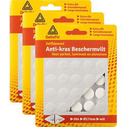 Deltafix Anti-krasvilt - 60x - wit - 17 mm - rond - zelfklevend - meubel beschermvilt - Meubelviltjes
