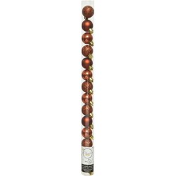 Decoris Mini kerstballen - 14x st - terra bruin - D3 cm - kunststof - Kerstbal