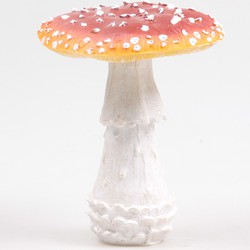 Decoratie huis/tuin beeldje paddenstoel - vliegenzwam - rood/wit - 15 x 18 cm - Tuinbeelden
