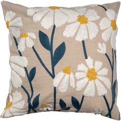 Clayre & Eef Kussenhoes 45x45 cm Beige Wit Polyester Vierkant Bloemen