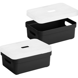 3x stuks opbergboxen/opbergmanden zwart van 9 liter kunststof met transparante deksel - Opbergbox