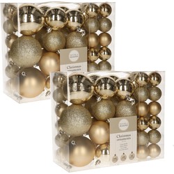 92x stuks kunststof kerstballen champagne 4, 6 en 8 cm - Kerstbal