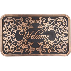 Clayre & Eef Deurmat 75*45*1 cm Koperkleurig Zwart Rubber Rechthoek Ornamenten Welcome Kokosmat Mat Schoonloopmat