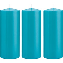 3x Kaarsen turquoise blauw 8 x 20 cm 119 branduren sfeerkaarsen - Stompkaarsen