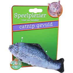 Kattenspeelgoed vis met catnip blauw/grijs 11 cm