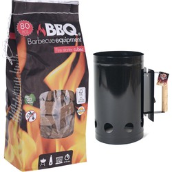 BBQ/Barbecue briketten starter zwart inclusief 80x aanmaakblokjes - Barbecuegereedschapset