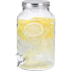 Excellent Houseware Drank dispenser/limonadetap - met tapje - glas - 5,5 L - zilver - H31 x D18 cm - Drankdispensers