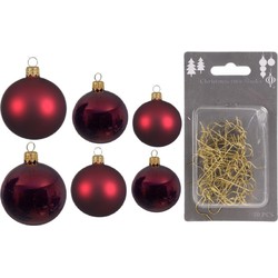 Groot pakket glazen kerstballen 50x donkerrood glans/mat 4-6-8 cm incl haakjes - Kerstbal