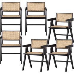 WOOOD eetkamerstoelen rattan Gunn - Hout - Zwart- Set van 6