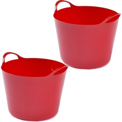 2x stuks flexibele emmers - 14 liter - Kunststof - Rood - 32 x 36 x 25 cm - Wasmanden