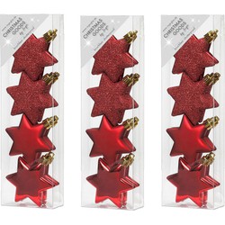 24x stuks kunststof kersthangers sterren rood 6 cm kerstornamenten - Kersthangers