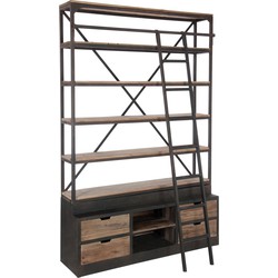 J-line - Rek+ladder 4schap Hout/metaal Naturel/bruin 160x45x243cm - 160x45x243cm