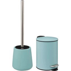5Five Badkamer accessoires set - ijsblauw - pedaalemmer/wc-borstel - Badkameraccessoireset