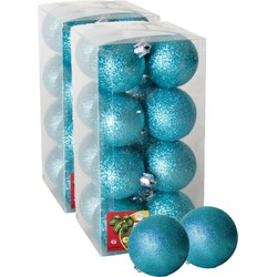 32x stuks kerstballen ijsblauw glitters kunststof 5 cm - Kerstbal