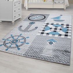 Tapijtenloods Kids Collection Vloerkleed Kinderkamer Blauw / Grijs Laagpolig- 80x150 CM