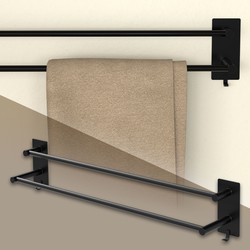 Handdoekstang zonder boren 60 cm zwart staal met 2 zelfklevende pads ML-Design