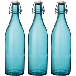 Cuisine Elegance set van 6x stuks weckflessen blauw beugeldop glas van 1 liter - Weckpotten