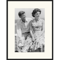 Any Image Print 'John and Jackie Kennedy' - Schilderij - Wanddecoratie - Inclusief beukenhouten lijst - Poster - 73x93cm - Zwarte lijst met Passe Partout