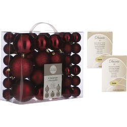 46x stuks kunststof kerstballen donkerrood 4, 6 en 8 cm inclusief kerstbalhaakjes - Kerstbal