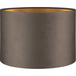 Fluweel - Velvet Lampenkap - Cilinder - Grey + goud - Luxe stijl - ø30 x 20 cm - E27 fitting - voor tafellampen en Pendellamp - voor woonkamer en eetkamer