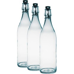 3x Glazen limonadeflessen/waterflessen transparant 1 liter rond - Weckpotten