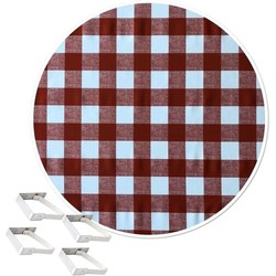 Rode tafelkleden/tafelzeilen 160 cm rond geruit met 4x tafelkleedklemmen - Tafelzeilen