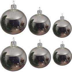 Glazen kerstballen pakket zilver glans 16x stuks diverse maten - Kerstbal