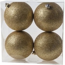 4x Kunststof kerstballen glitter goud 10 cm kerstboom versiering - Kerstbal