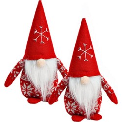 Set van 2x stuks pluche gnome/dwerg decoratie poppen/knuffels rood 12 x 20 x 9 cm - Kerstman pop