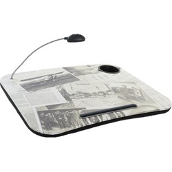 Schootkussen/laptray met LED verlichting 48 x 38 cm vintage kranten print - Dienbladen