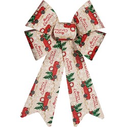 Krist+ kerstboomversiering strik - creme/rood print - 15 x 25 cm - Kersthangers