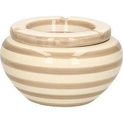 Excellent Houseware Stormasbak gestreept - beige/wit - Dia 14 cm - keramiek - Asbakken