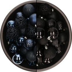 74x stuks kunststof kerstballen mix zwart en donkerblauw 6 cm - Kerstbal