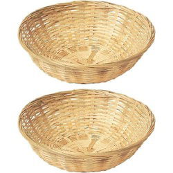2x Ronde rieten/bamboe fruitmanden/fruitschalen 22 x 8 cm - Serveerschalen