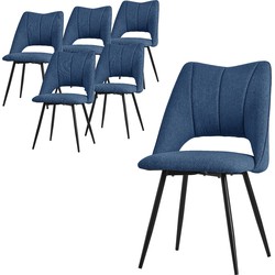 Eetkamerstoel set van 6 blauw gestoffeerd incl. montagemateriaal Gestoffeerde stoel Keukenstoel ML design