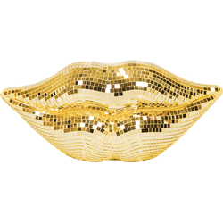 Ornament - Disco- Lips - Glass - Gold - 29x10x13,5cm