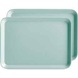 Zeller dienblad - 2x - rechthoek - aqua blauw - kunststof - 24 x 18 cm - Dienbladen