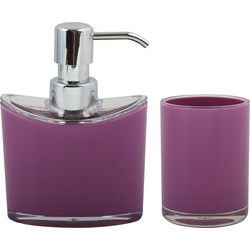 MSV Zeeppompje en drink/tandenborstel beker - badkamer set Aveiro - kunststof - paars - Badkameraccessoireset