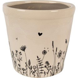 Clayre & Eef Bloempot Beige Zwart Keramiek Bloemen