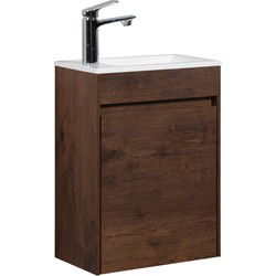 Badplaats Toiletmeubel Sinta 40 x 22 cm - Walnoot Bruin - Fonteinmeubel met Witte Wastafel