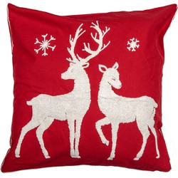 Clayre & Eef Kussenhoes 45x45 cm Rood Wit Polyester Vierkant Rendieren