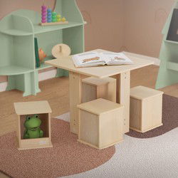 Kinderzitgroep 5-delig met tafel en 4 stoelen van hout Joyz
