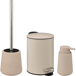 5Five Badkamer accessoires set - beige - zeeppompje/pedaalemmer/wc-borstel - Badkameraccessoireset